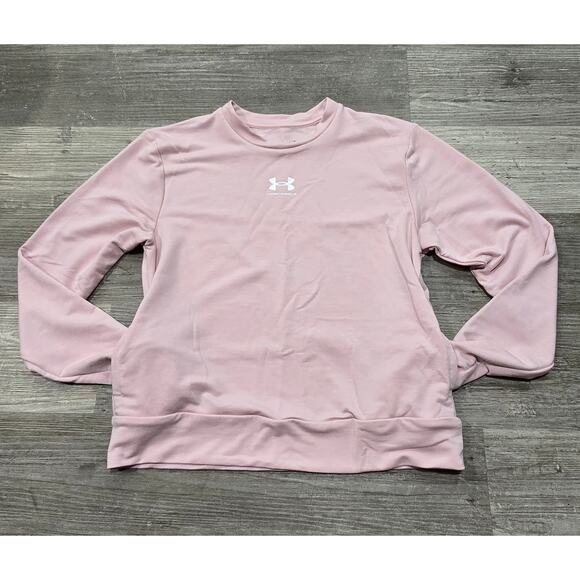 Under Armour Sugar Pink Rival Terry Crew Neck Sweatshirt w. Pockets Sweater - Picture 3 of 8